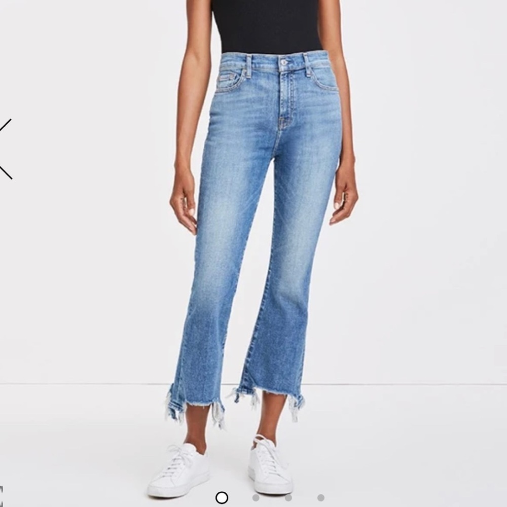 7 for all mankind HIGH WAIST SLIM KICK w LONG SIDE HEM & DESTROY Sloane vintage